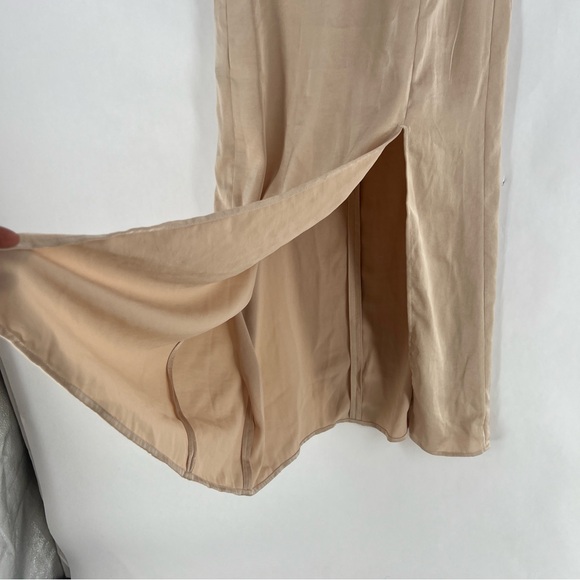 Nap Loungewear Elegant Matte Satin Nude Spaghetti Strap Midi Slit Dress Size M - Picture 8 of 16